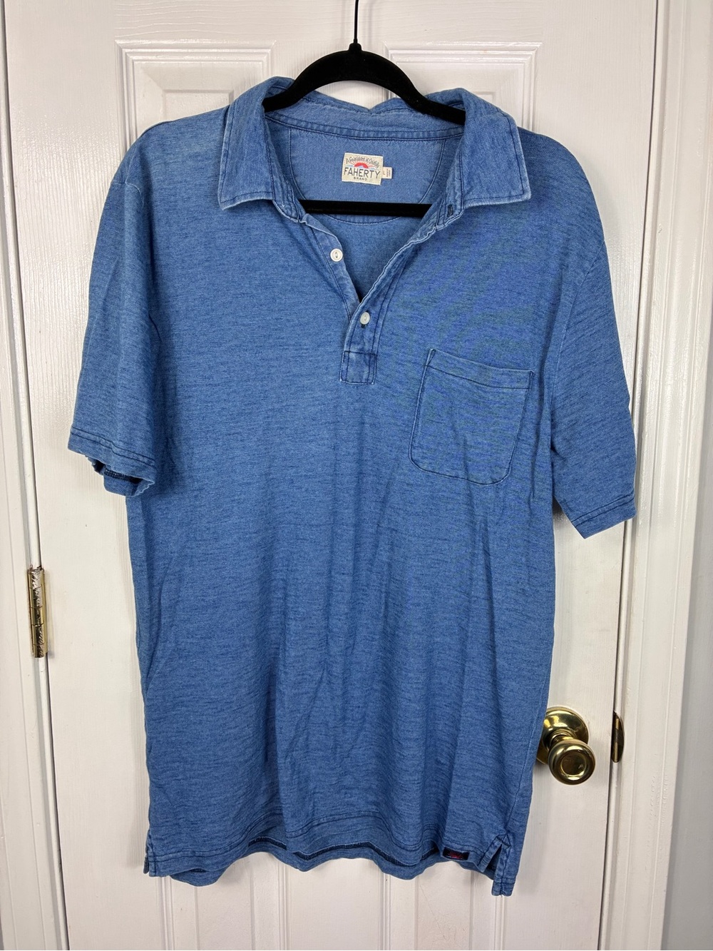 Faherty Men's Blue Polo Pocket Shirt Large